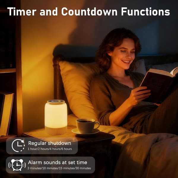 Bedside Lamp, LED Night Light with 256 RGB Color Changes, 7 Lighting Modes, 4 Brightness Levels, Timer and Countdown Functions