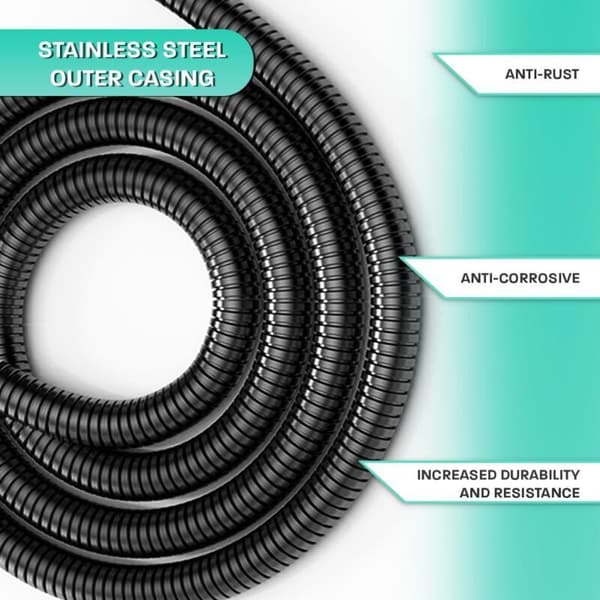 Universal 2m Sort Bruseslange i Rustfrit Stål Anti-Twist Bruseslange