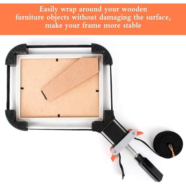 Adjustable Corner Clamp, Multifunctional 4-Jaw Adjustable Corner Clamp Band Clamp Strap Presses for Wood Picture Frame and Drawer KLB