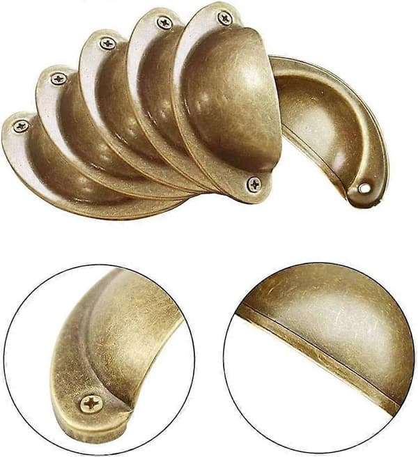 10 Pcs Brass Kitchen Cabinet Handles Retro Cabinet Handles Bowl Handles Half Moon Pull Handles with Screws