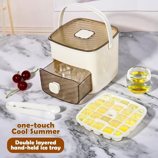 Countertop Ice Maker, Easy Press, Releases All Ice Cubes in One Second, 48-Cube Storage Box with Handle, Ice Tongs and Basket,