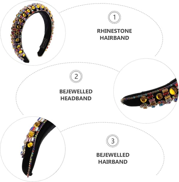 Rhinestone Pannebånd Bredt Hårbånd Pyntet Hodeplagg for Kvinner Pannebånd