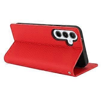 Äkta läderplånboksfodral med litchimönster för Samsung Galaxy S25 - Röd Red