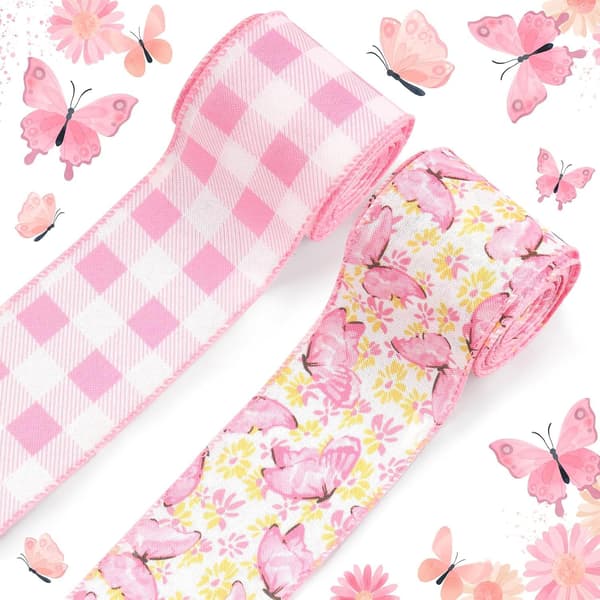 Floral Butterfly Wired Ribbon - Spring Gift Wrapping Ribbon, Decorative Ribbon