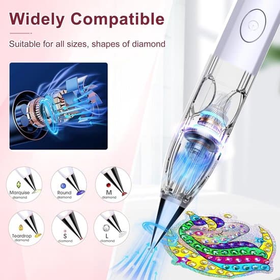 Electric Diamond Painting Pen with Vacuum Suction, Cordless Rechargeable ABS Tool with 4 Replaceable Tips for DIY Crafts, White