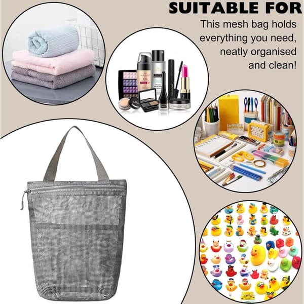 Portable Mesh Shower Caddy, Mesh Shower Bag, Bathroom Organizer with 3 Compartments, Foldable Shower Bag with Handle for Bathroom, Dorm, Gym, Travel