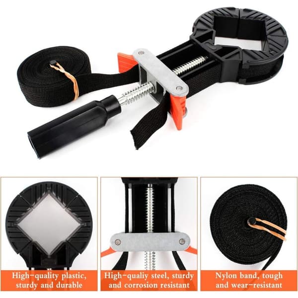 Adjustable Corner Clamp, Multifunctional 4-Jaw Adjustable Corner Clamp Band Clamp Strap Presses for Wood Picture Frame and Drawer KLB