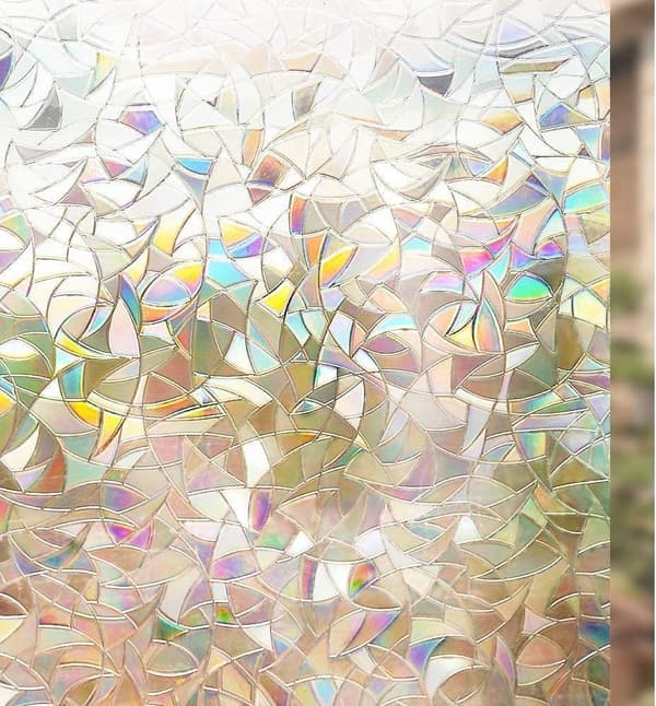Patterned Window Film, 44.5x200cm Black Rainbow Effect Window Film, Electrostatic Decorative Window Film, 3D Opaque Wind