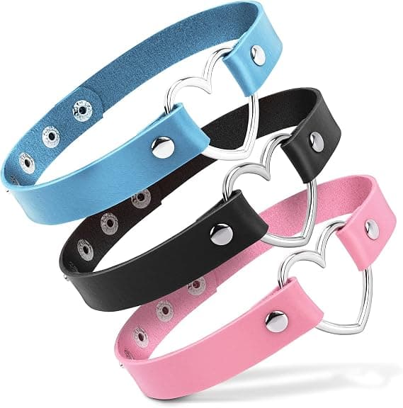 3 st hjärtformade justerbara läderhalsband Punk PU Choker Goth