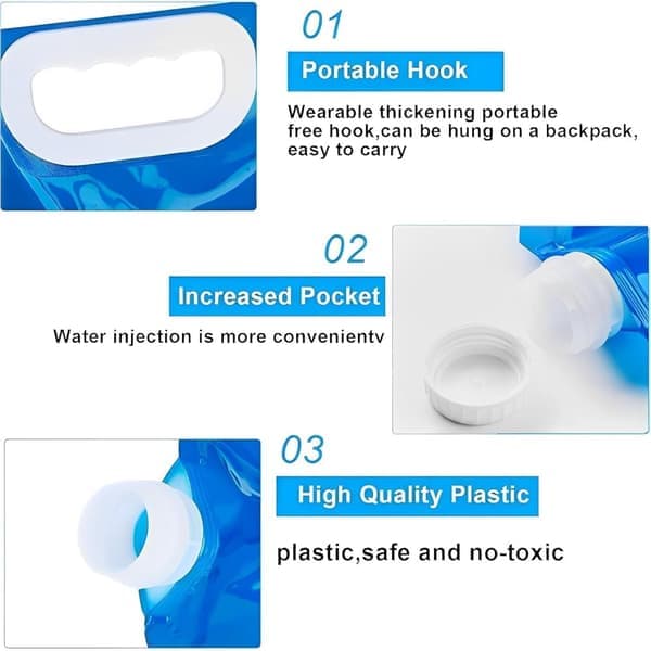 4-pack Foldable Water Containers, Portable Water Carrier with Tight-fitting Lid for Outdoor Use and Camping Accessories