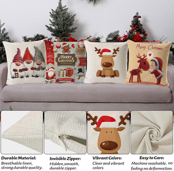 4-pack julkuddfodral, 45 x 45 cm julkuddfodral, julkuddar, juldekoration, kuddfodral