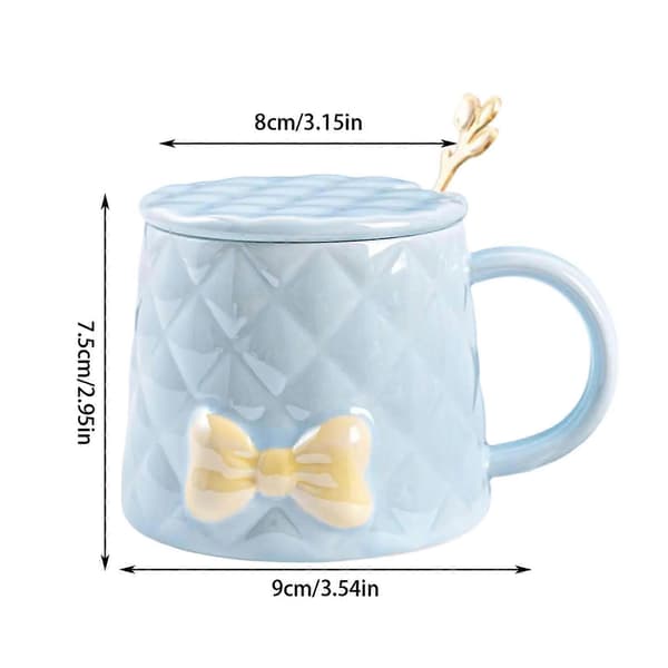 350 ml Porcelain Coffee Cup with Bow, Ceramic Mug with Bow and Handle, Cute Mug, Creativity