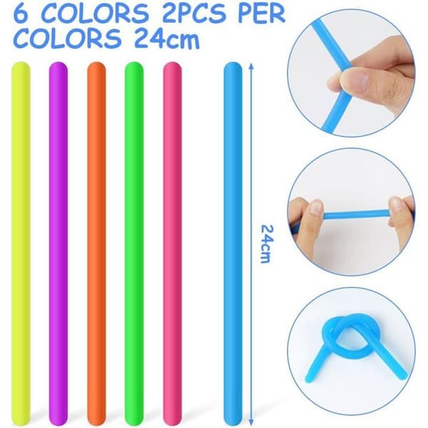 12-delt sett med elastiske taulker, fargerike anti-stress sensoriske leker for barn, fidget-leker