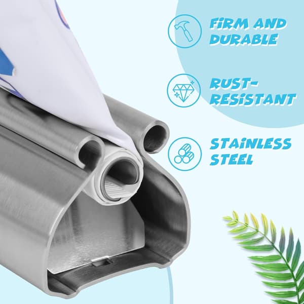 2 pcs, Silver Toothpaste Tube Squeezer, Toothpaste Roller Press Tool Metal Toothpaste Holder for Bathroom