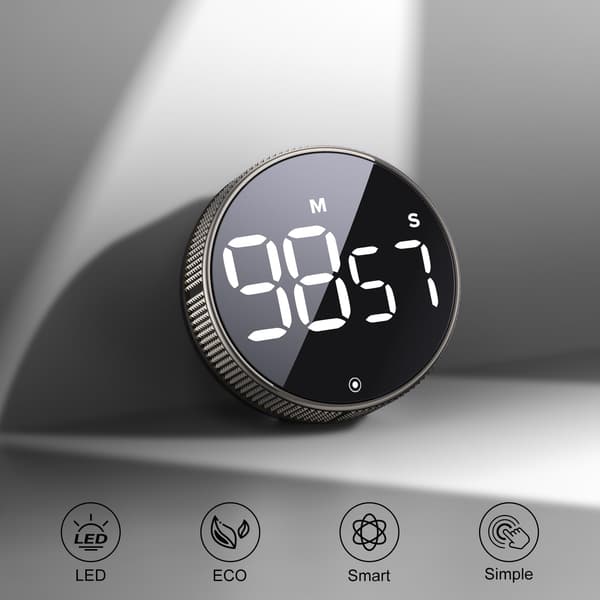 Køkkentimer, Timer med LED Digital Display, Justerbar Lydstyrke og Lysstyrke - Batterier Medfølger Ikke (Sølv)
