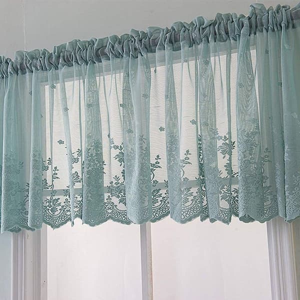 Fargerik vindusdekorasjon: Blå blonde gardin - Romantisk broderi, 130 * 41 cm KLB