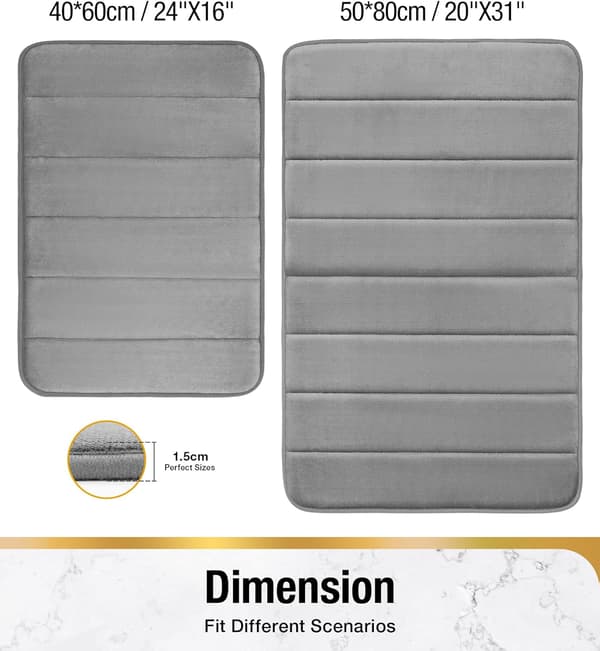 1 pc Memory Foam Bathroom Mat Non-Slip, 40 x 60 cm Absorbent Bathroom Rug, Machine Washable Bath Mat for Bathroom, Light Grey