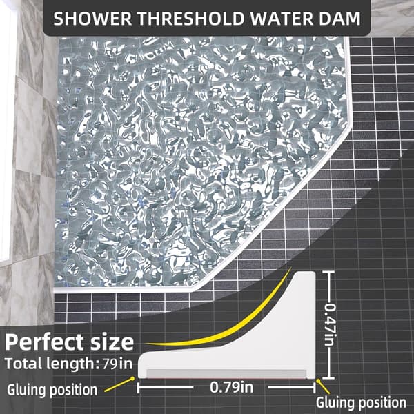 Shower Threshold 200cm White - Shower Thresholds - Self-Adhesive Water Barrier Shower - Compact - Sanitary Water Stop - Shower Threshold ...