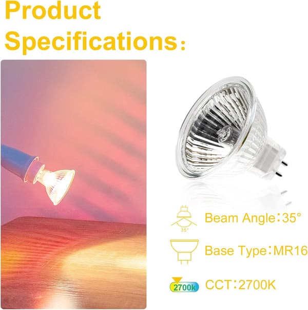 MR16 Halogen Bulbs, (12-pack) 12V 35W Halogen Bulbs Dimmable Glass Cover for Ceiling Light