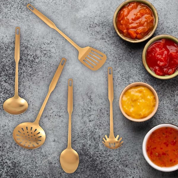 Stainless Steel Kitchen Utensils, 5-Piece Spatula Set, Gold