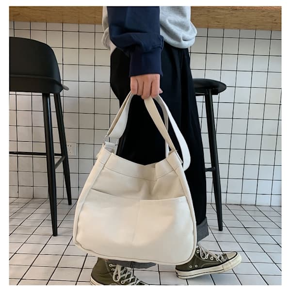 Canvas Veske Mote Messenger Bag Student Skulderveske hvit