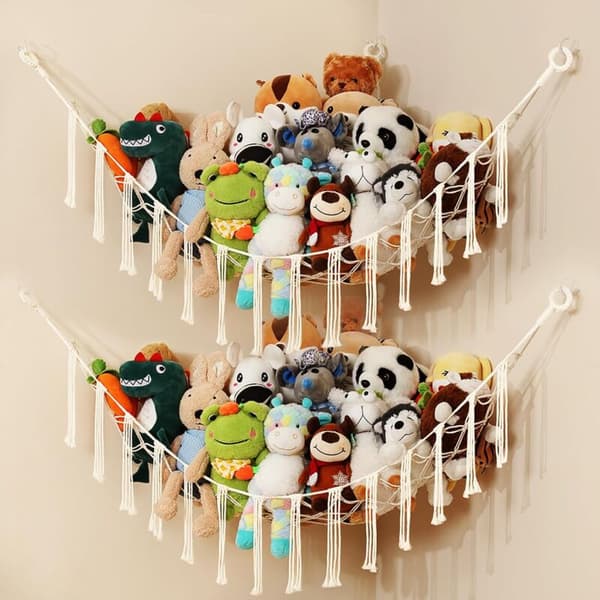 2-pack Toy Storage Hammock, Boho Toy Storage Hammock for Stuffed Animals - Hanging Stuffed Animal Organizer