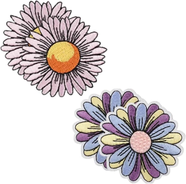 Sett med 4 Daisy Påstrykningsmerker, Dekorative DIY Blomster Strykemerker