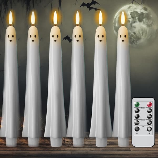 Flammefrie koniske telys, flimrende, batteridrevne med fjernkontroll og timer (6-pakning) 6 Pack