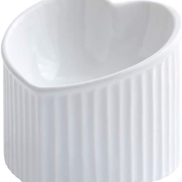 White Ceramic Raised Cat Food Bowl, Tilted Elevated Food or Water Bowl, KLB