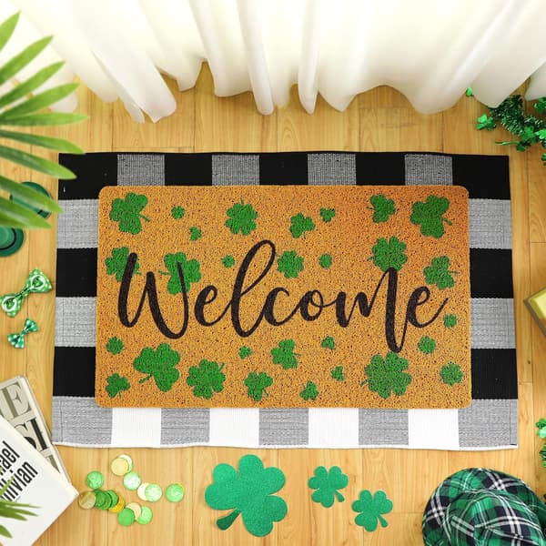 2-pakning St. Patrick's Day Velkomstmatte, Svart Hvit Rutete, Kløver
