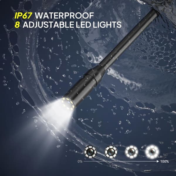 Endoscope Camera, 1080P HD Endoscope, IP67 Waterproof 2.4 Inch IPS Screen Pipe Inspection Camera, 5M Semi-Rigid Cable, 8 Adjustable LED Lights