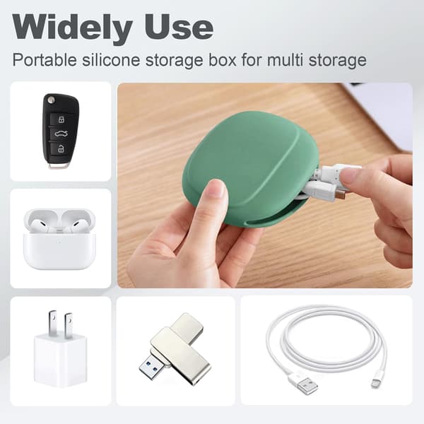 Silicone Earphone Organizer - Data Cable Storage Case - Mini Key Box - Portable Wired Earphone Organizer, Green
