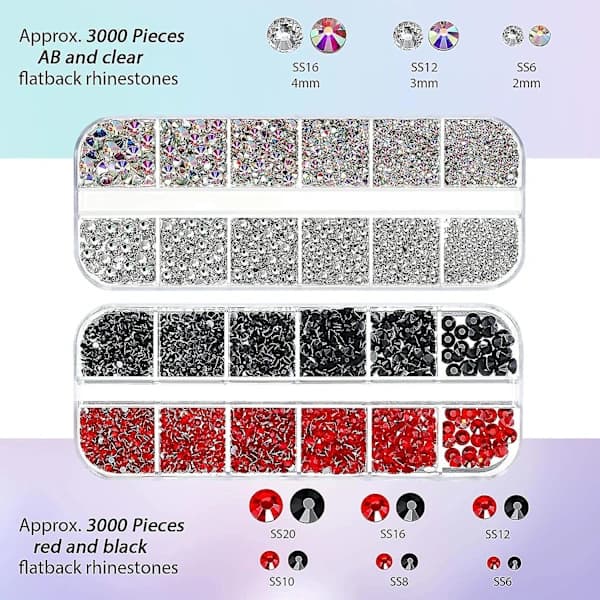 Hotfix Rhinestone Kit Flade Glassten 6 Størrelser 12 Farver Med Opbevaringsboks Og Pincet Til DIY-Håndværk