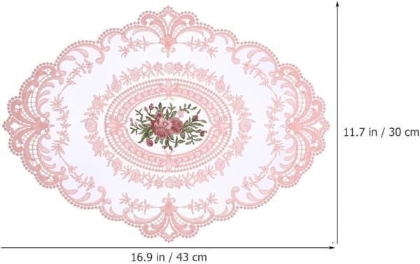 Elegant rosa broderad spetsunderlägg och kopphållare i slitstark mjölkfiber