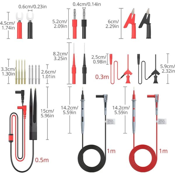 21-i-1 Multi Testledningssæt: Elektrisk Multimeter Testkabel med Krokodilleklemmer, Fjederprobe, Bananstik til Spænding, Voltmeter til