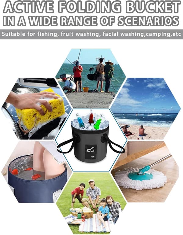 Foldable bucket with handle, lightweight foldable water 20L, multifunctional portable foldable bucket washbasin, black