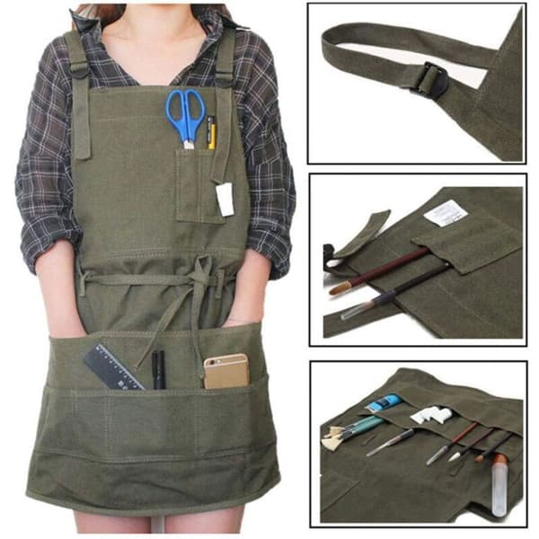 Professional Canvas Apron, 125.2 cm - 4 Practical Pockets - Adjustable for Sizes M-XXL - Paint and Garden Resistant