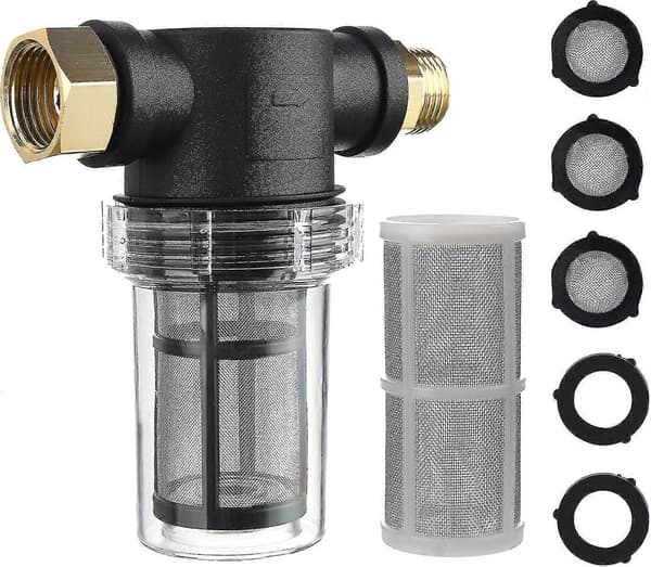 Trädgårdsslangsfilter för högtryckstvätt vatteninlopp, sediment inline-filter, 40 mesh-skärm, extra 100 mesh
