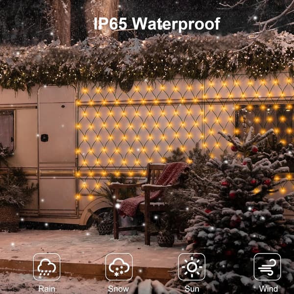 96 LED-netlys til træer 4,9ft x 4,9ft, 8 tilstande Dekorative udendørslys til camping strand have terrasse (Varm hvid)