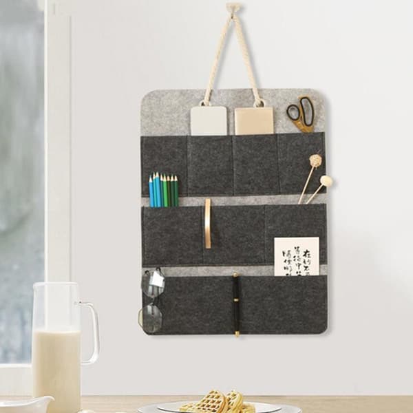 Hanging Felt Storage Bag with Multiple Pockets and Holes in Various Sizes