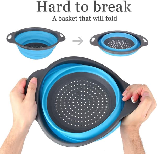 3-piece foldable kitchen colander, collapsible colander basket for pasta, vegetables, fruit (blue, green, orange)