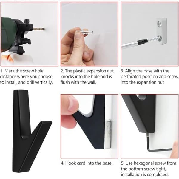 6-pack Wall Mounted Bathroom Hooks, Wall Mounted Coat Rack, Bathroom Hook, for Kitchen, Office, Wardrobe, Aluminum