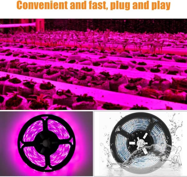 Vanntette LED-lysstriper med fullt spektrum, kompatible med innendørsplanter, sukkulenter, hydroponikk, drivhus, hagearbeid, USB-lysramper