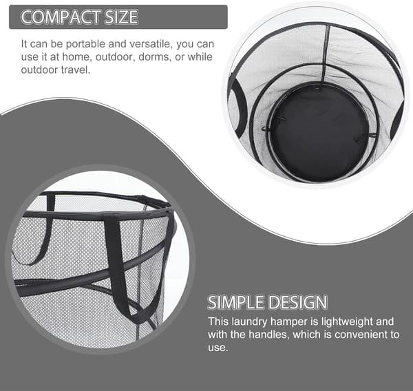 Foldable Laundry Basket with Handles, Large Black Polyester Laundry Hamper