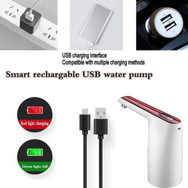 Uppgraderad vattenflaskpump, USB-laddningsbar vattenflaskpump dricksvattenpump, 2-5 gallon universal bärbar elektrisk vattendispenser