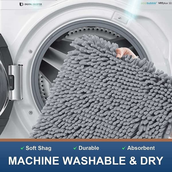 Anti-slip Bathroom Mat, Soft Chenille Microfiber Bath Mat, Absorbent Bathroom Rug, Machine Washable - 50 x 80 cm, Light Grey KLB