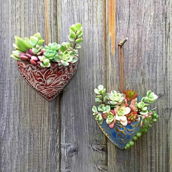 Heart-shaped resin pot for succulents, wall-mounted, hanging