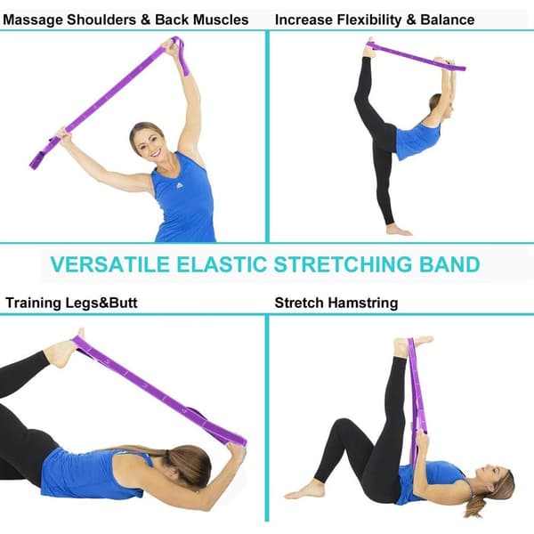 Yogasett, yogastretchbånd med 9 løkker, vaskbart, lett å bære lilla