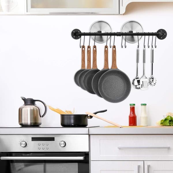 Industrial Kitchen Bar, 80cm Wall Mounted Pot Rack for Kitchen, Iron Pot Rack with 14 Hooks for Utensils, Pans