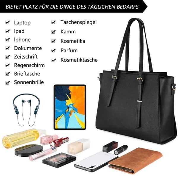 Håndtaske Dame Shopper Stor Brun Computertaske Elegant Læder Skuldertaske til Kontor, Arbejde og Skole